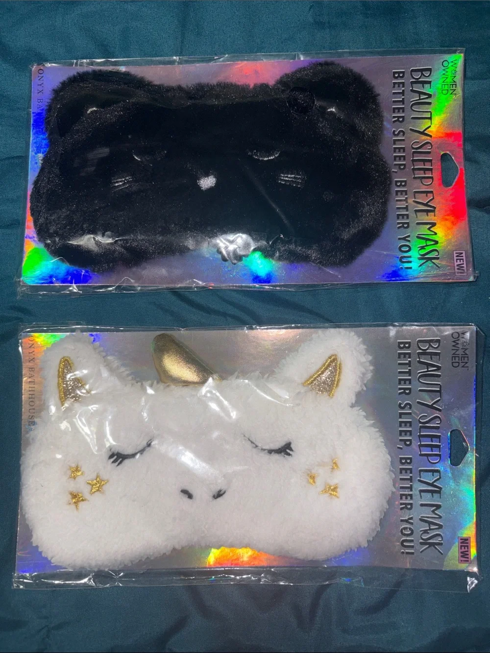 Black and White Plush Unicorn & Bear Sleep Eye Masks - 2 Packs